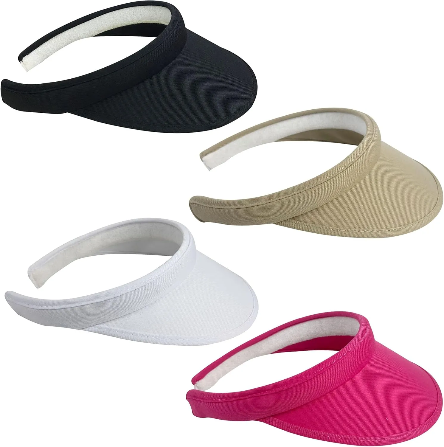 4 Pack Sun Visor Hats Women Men Clip on Cotton Wide Brim Visors Hat Outdoor Sports Golf Beach Travel Tennis Caps