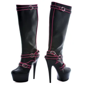 6 Heel Knee Boots with Pink Neon