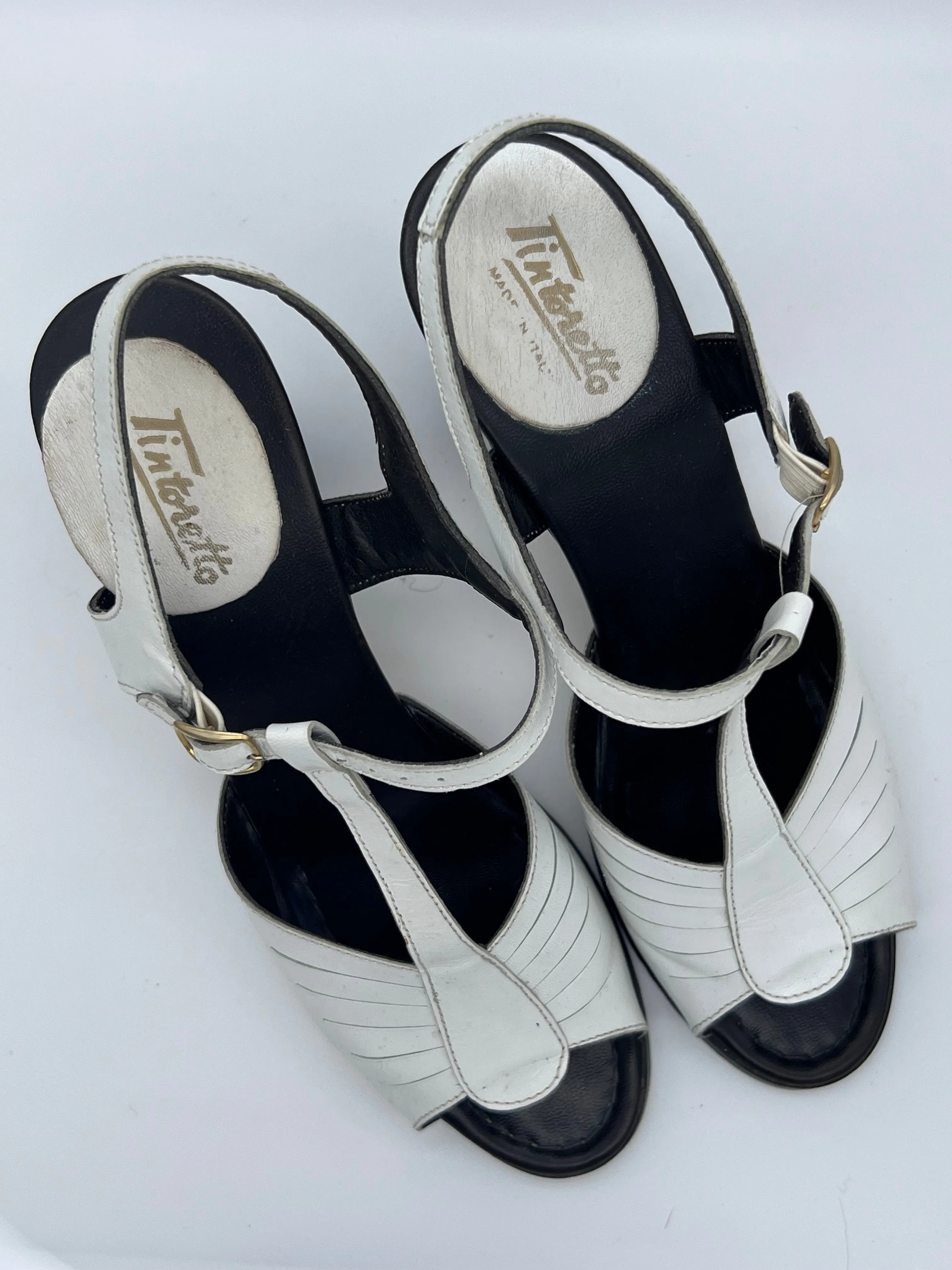 80s Tintoretto White Leather Heels         9N