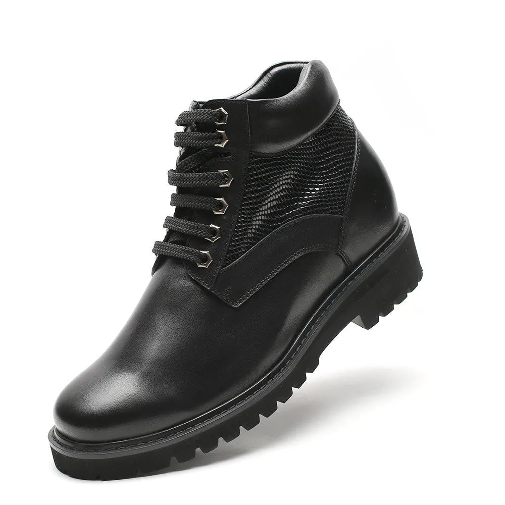 9 CM /3.54 Inches - CMR CHAMARIPA Height Increasing Boots - Black Leather Elevator Shoes