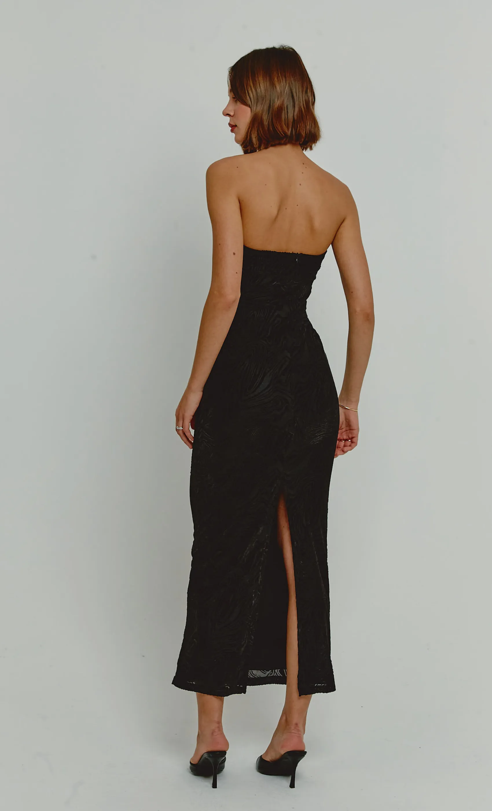 Black Burnout Mesh Bandeau Dress