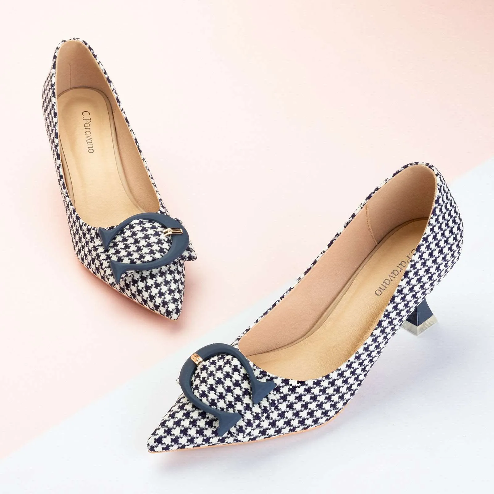 C Buckle Tweed Pumps (Olivia) Houndstooth