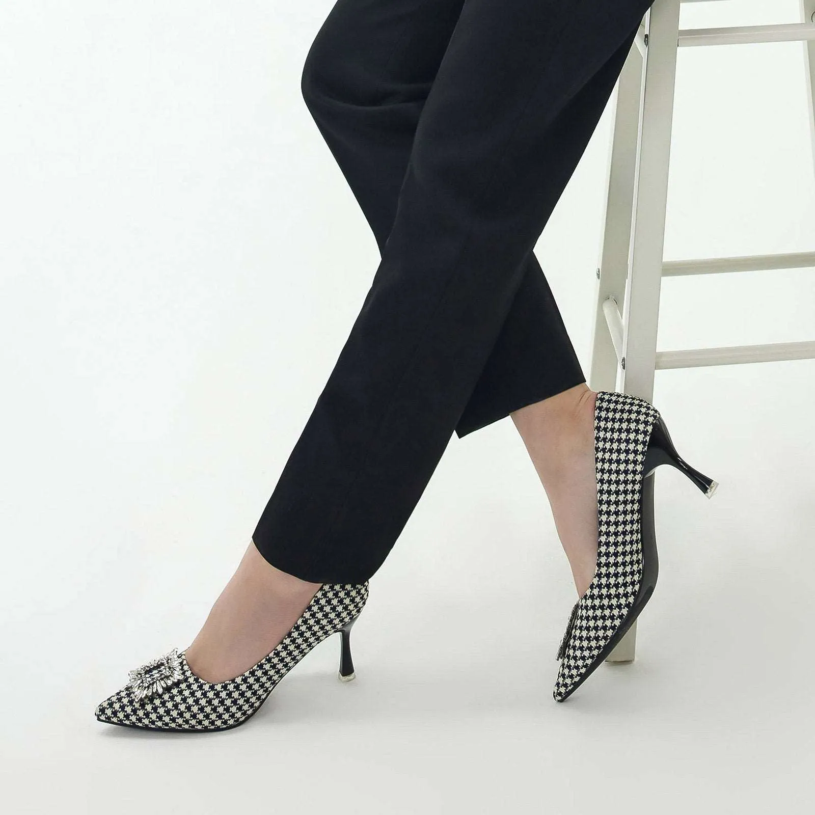 C Buckle Tweed Pumps (Olivia) Houndstooth
