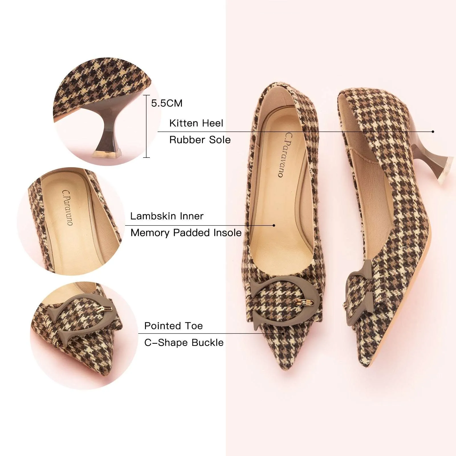 C Buckle Tweed Pumps (Olivia）Orange