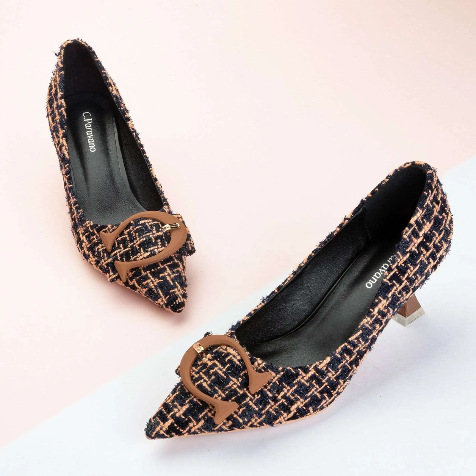 C Buckle Tweed Pumps (Olivia）Orange