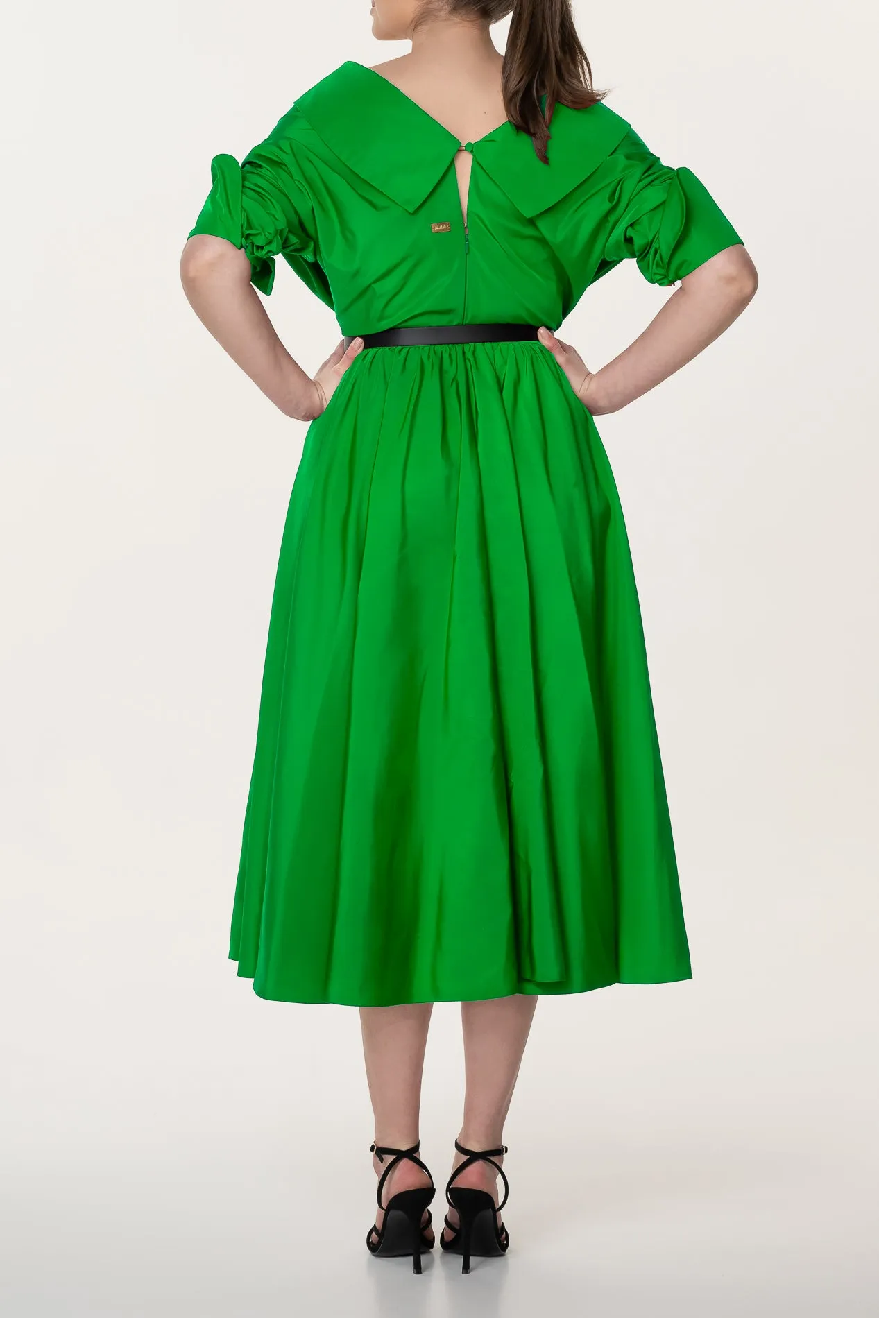 Carrie Taffeta Midi Dress in Spring Green