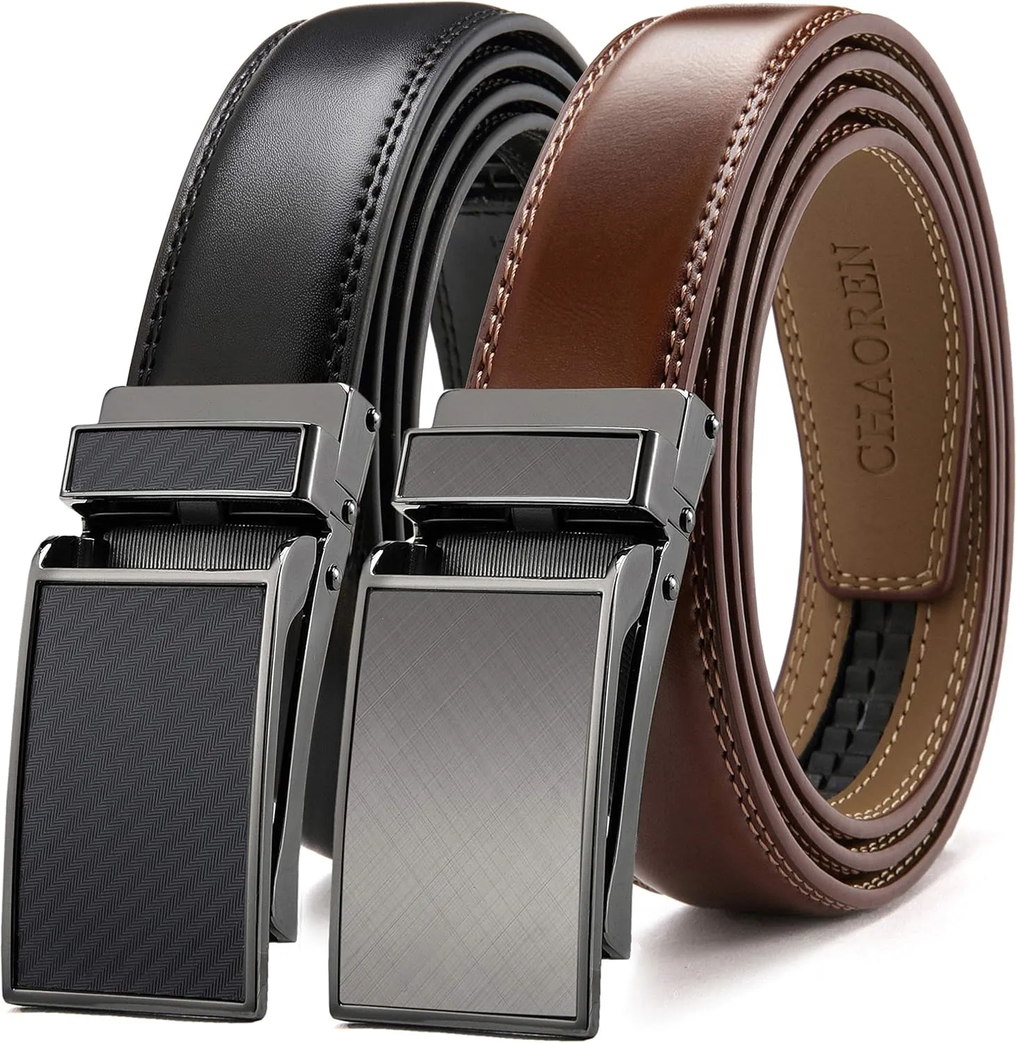 CHAOREN Mens Dress Belt Leather 2 Pack - Mens Ratchet Belt for Dress Shirt and Pants Every Occasion (32mm)