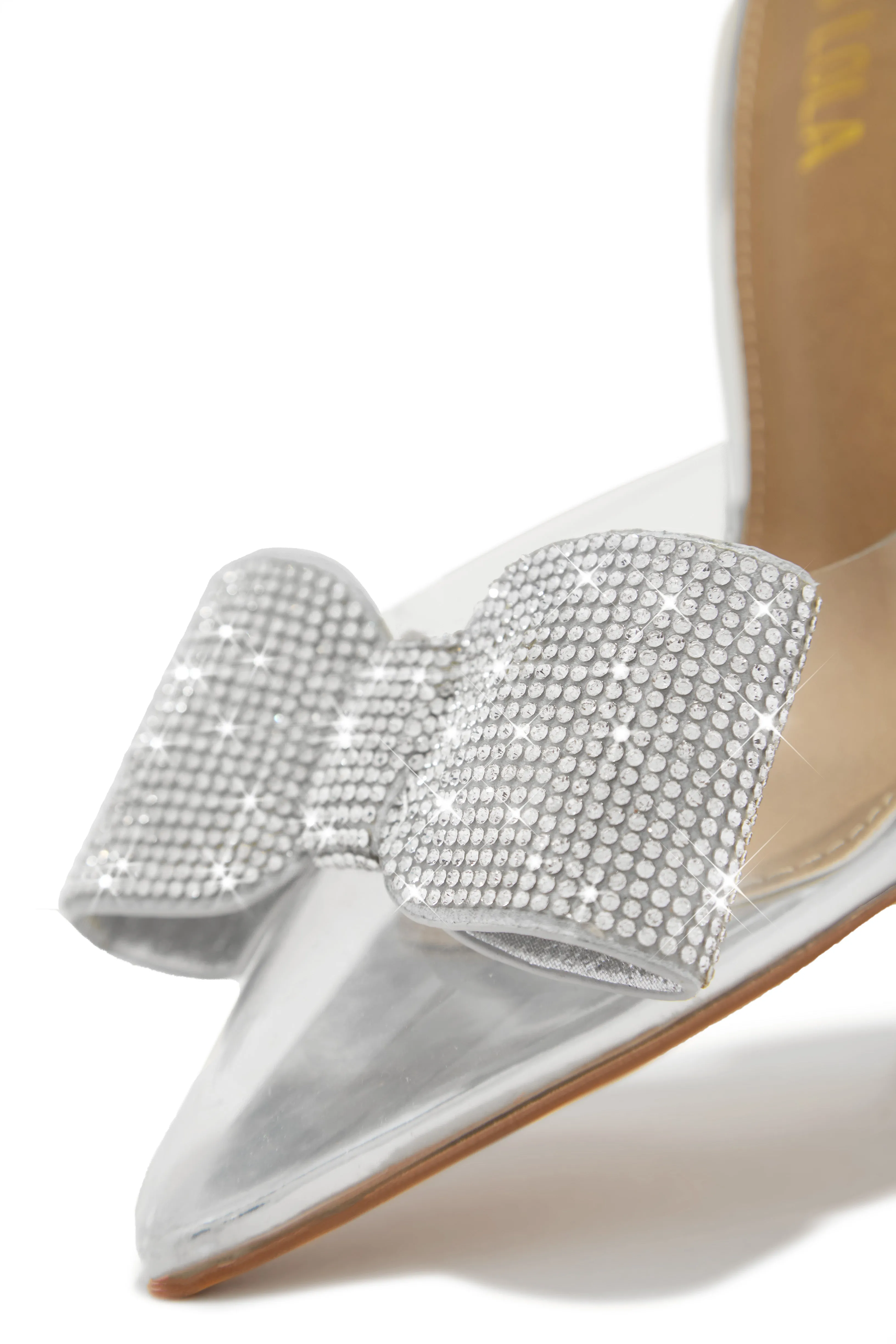 Chiara Embellished Bow Clear High Heel Pumps - Silver