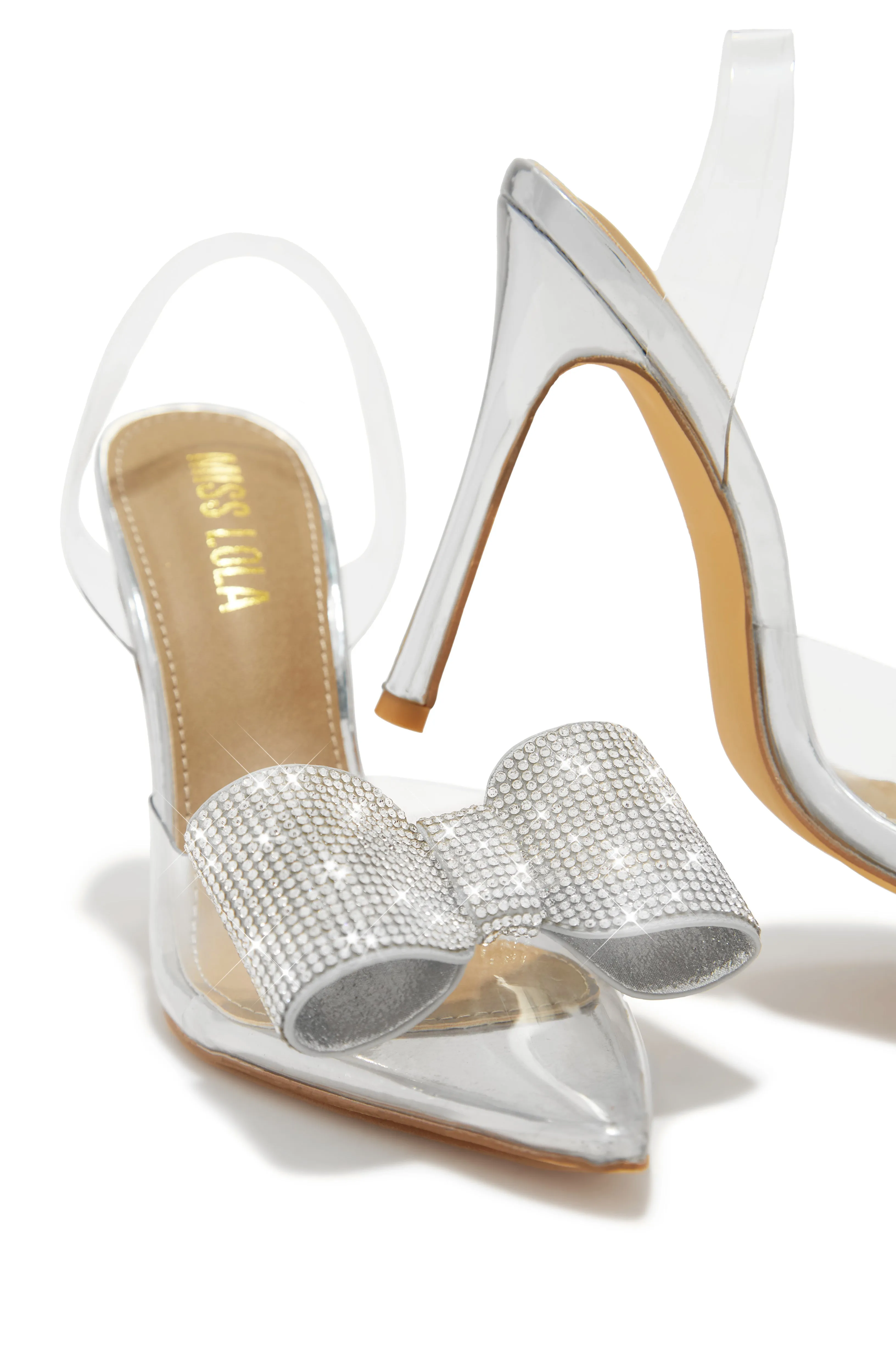 Chiara Embellished Bow Clear High Heel Pumps - Silver