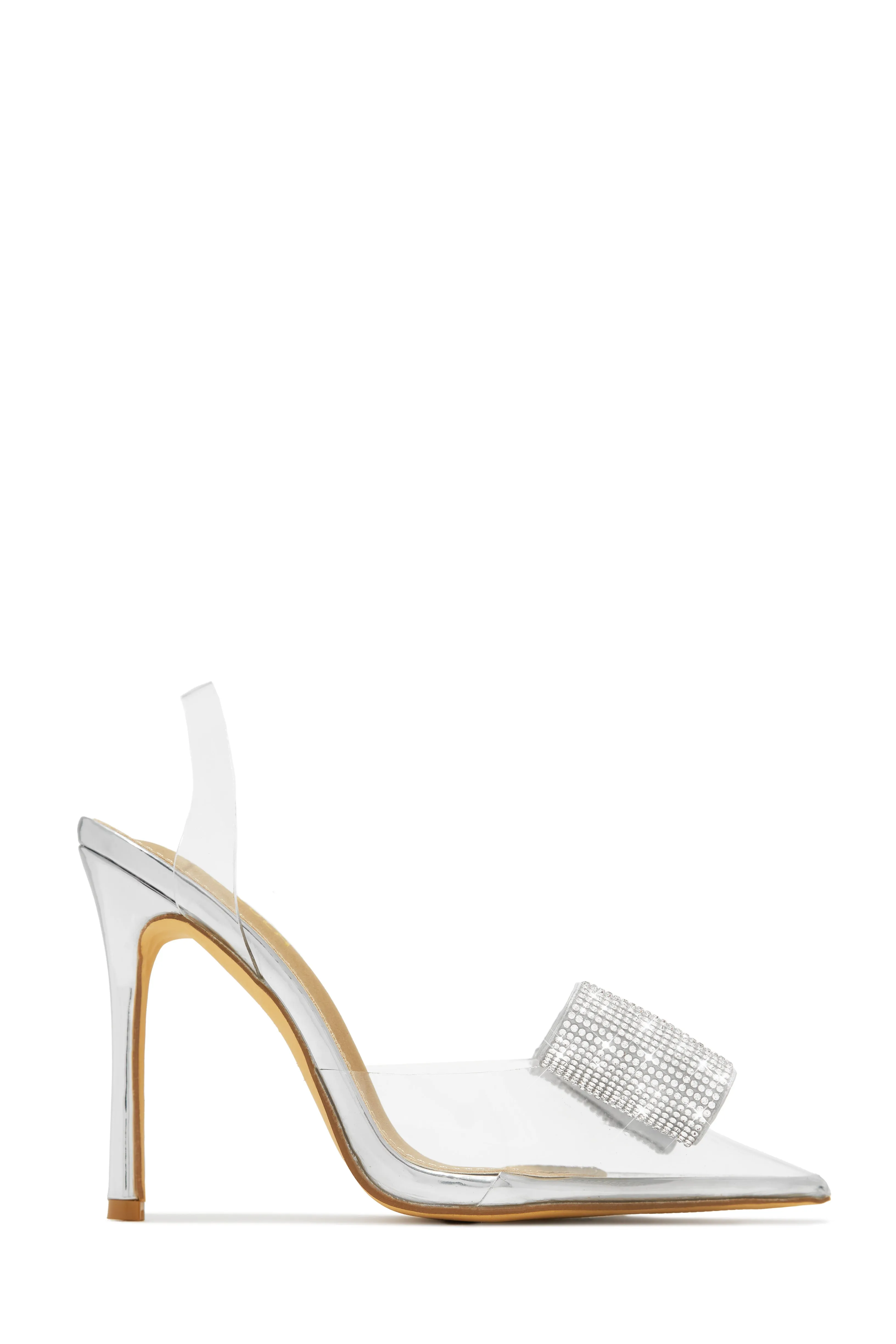 Chiara Embellished Bow Clear High Heel Pumps - Silver