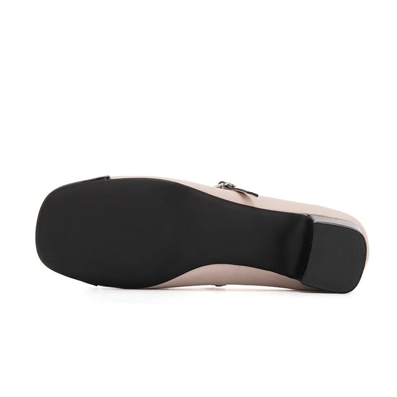 Chic Style Square Toe Mary Jane Shoes with Colour Blocking