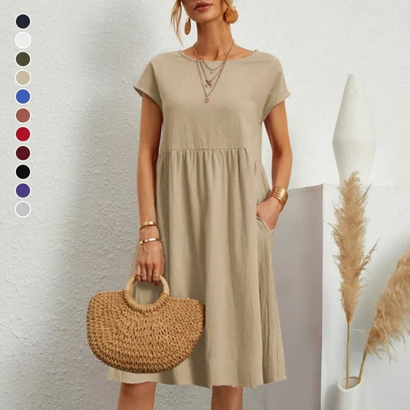 Cotton Crew Neck A-Line Dress