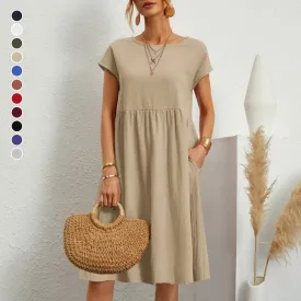 Cotton Crew Neck A-Line Dress
