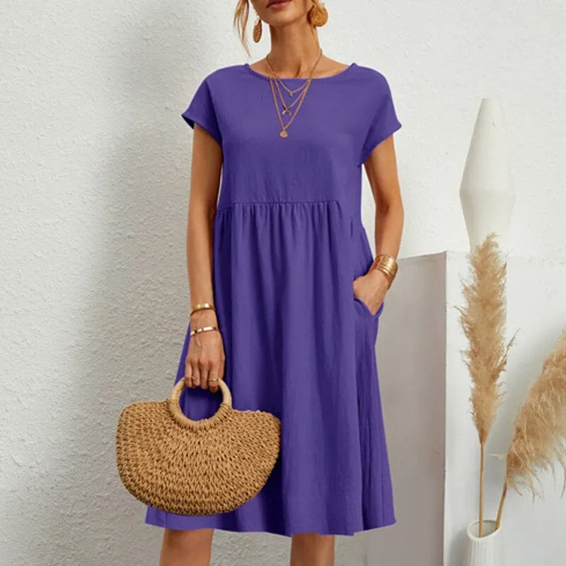 Cotton Crew Neck A-Line Dress