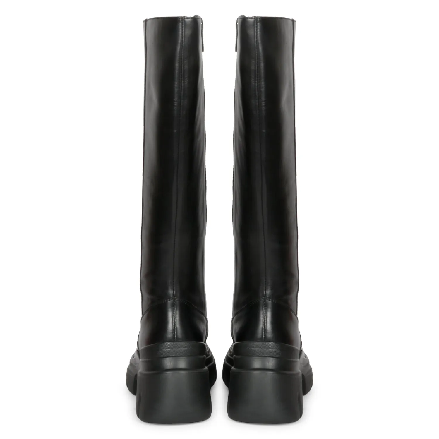 Eloïse Black Leather Lug Sole Long Boots