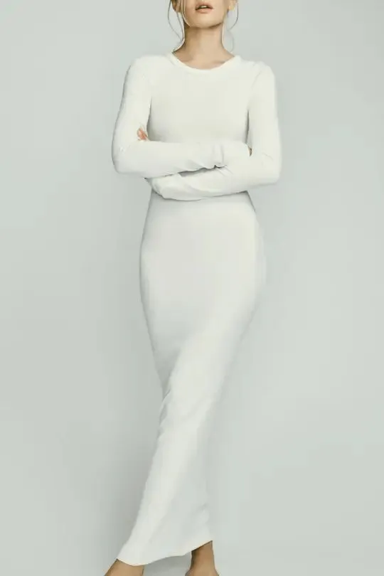 Eterne - Long Sleeve Crewneck Maxi dress in Cream