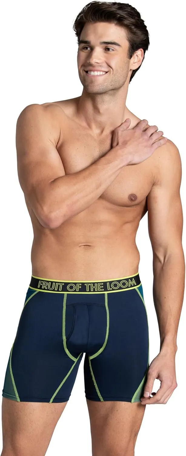 Fruit of the Loom Men's 4-Way Stretch Boxer Briefs | Lightweight & Moisture Wicking Underwear | Long, Regular Leg & Trunk