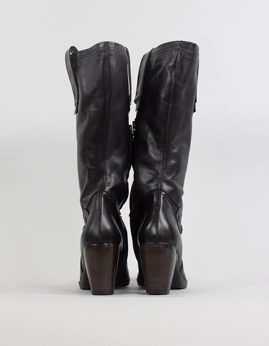 G Star Raw Black Leather Calf Height Round Toe Boots - 40 IT | 10 US
