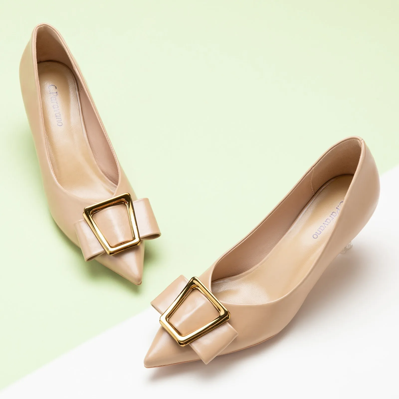 Hot Geometric Buckle Kitten Heel Pumps