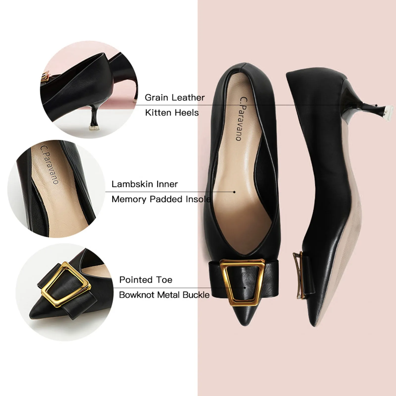 Hot Geometric Buckle Kitten Heel Pumps