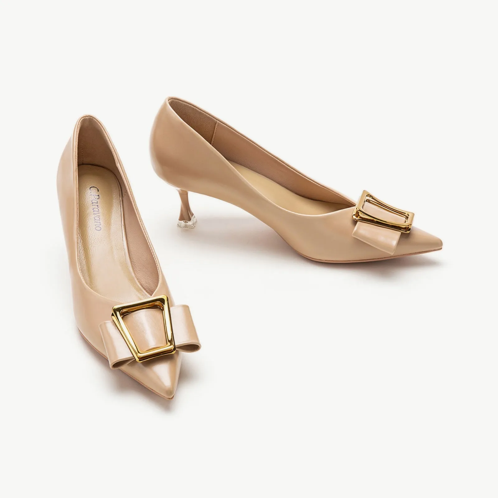 Hot Geometric Buckle Kitten Heel Pumps