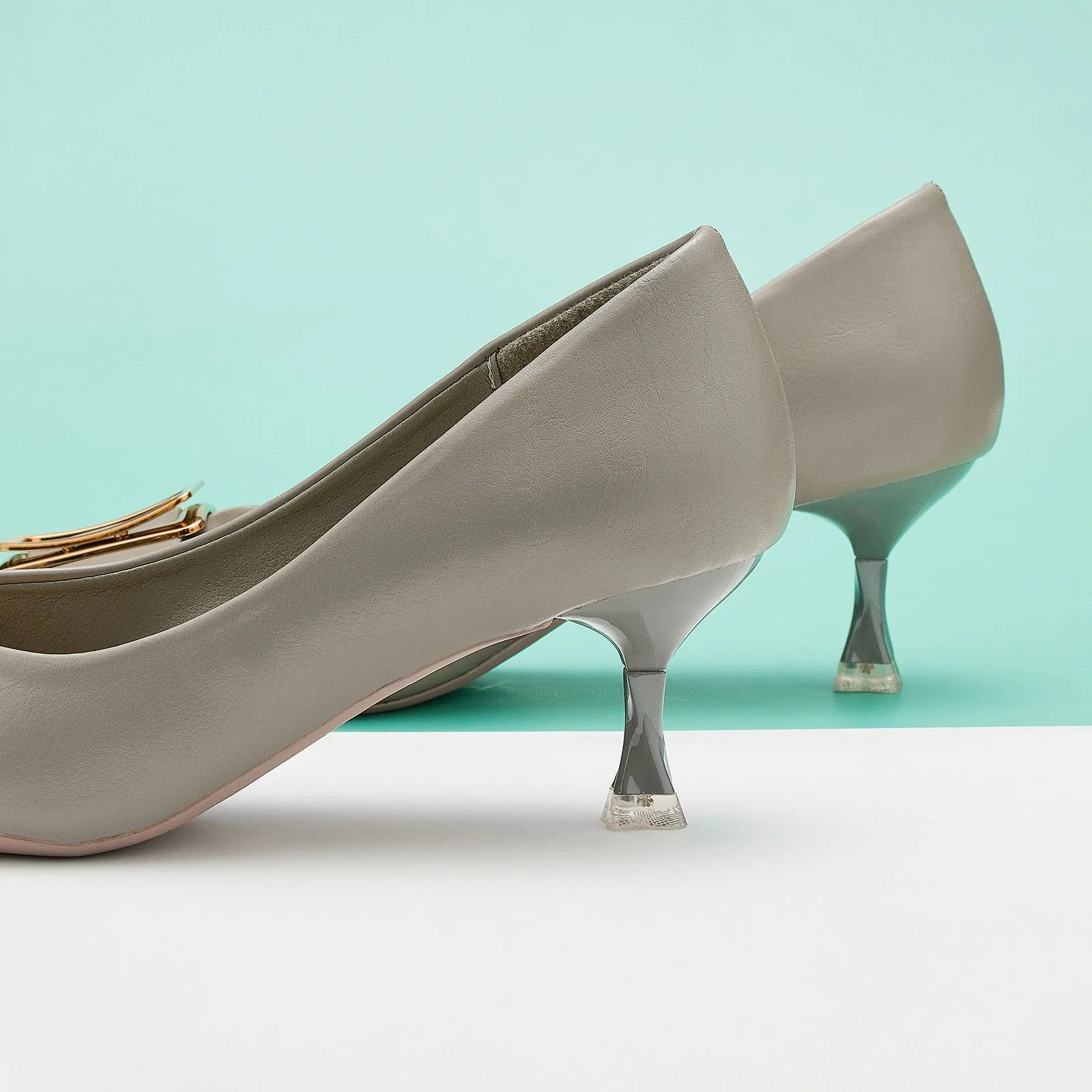 Hot Geometric Buckle Kitten Heel Pumps