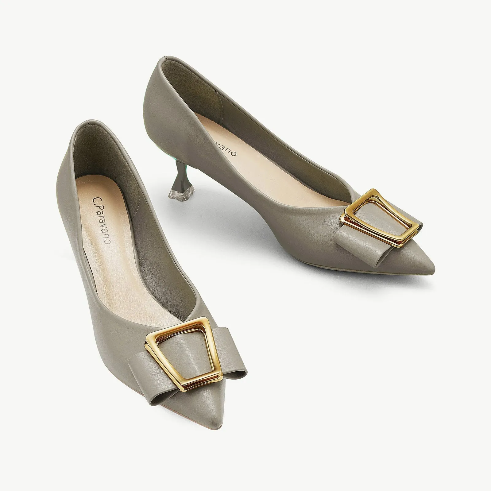 Hot Geometric Buckle Kitten Heel Pumps