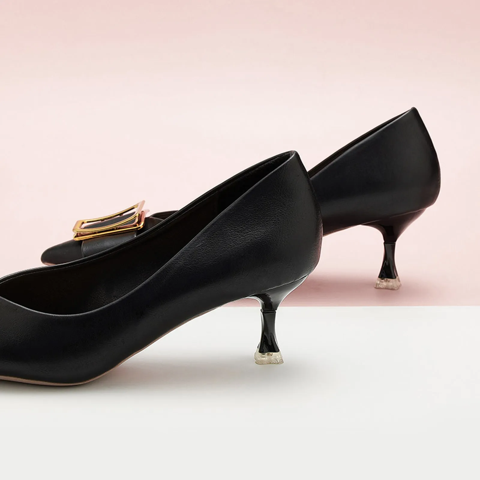 Hot Geometric Buckle Kitten Heel Pumps