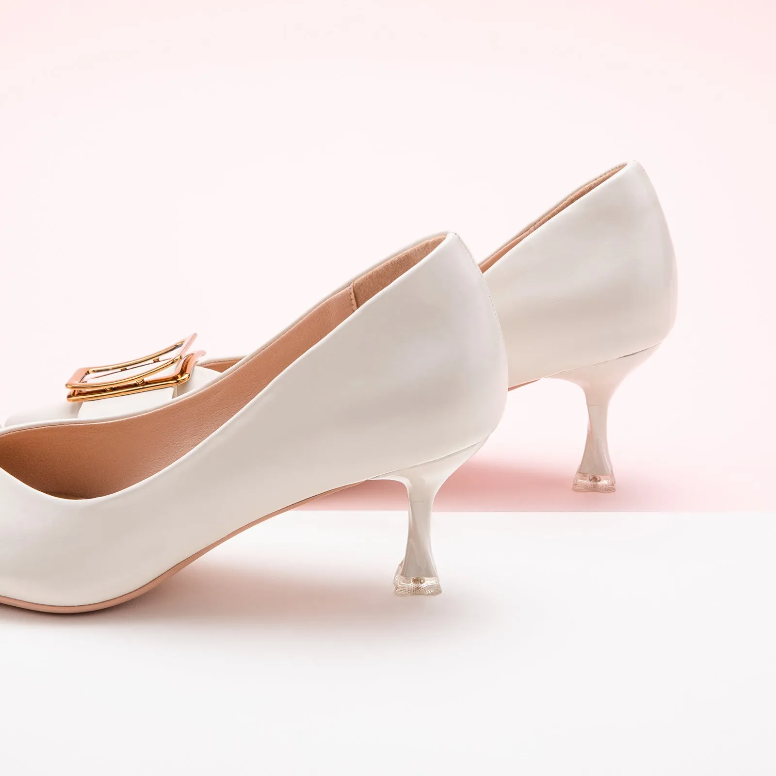 Hot Geometric Buckle Kitten Heel Pumps