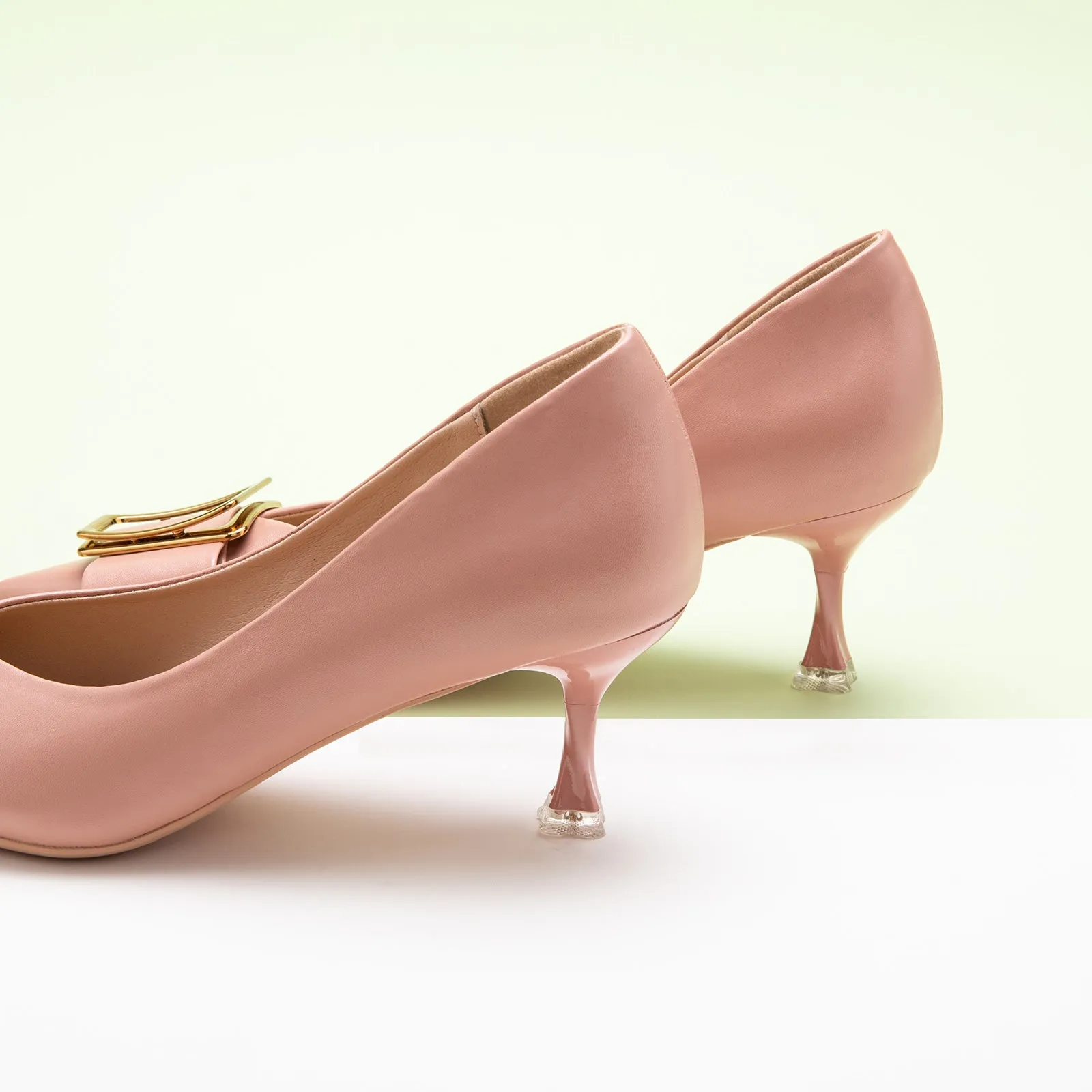 Hot Geometric Buckle Kitten Heel Pumps