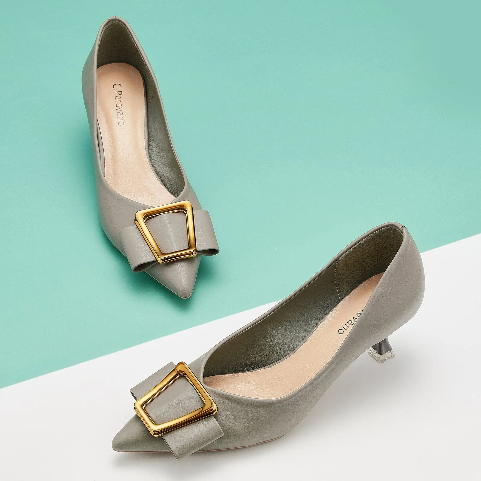 Hot Geometric Buckle Kitten Heel Pumps