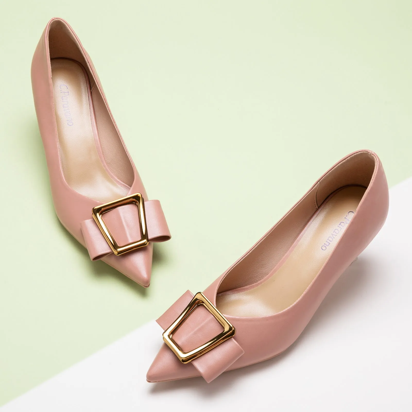 Hot Geometric Buckle Kitten Heel Pumps