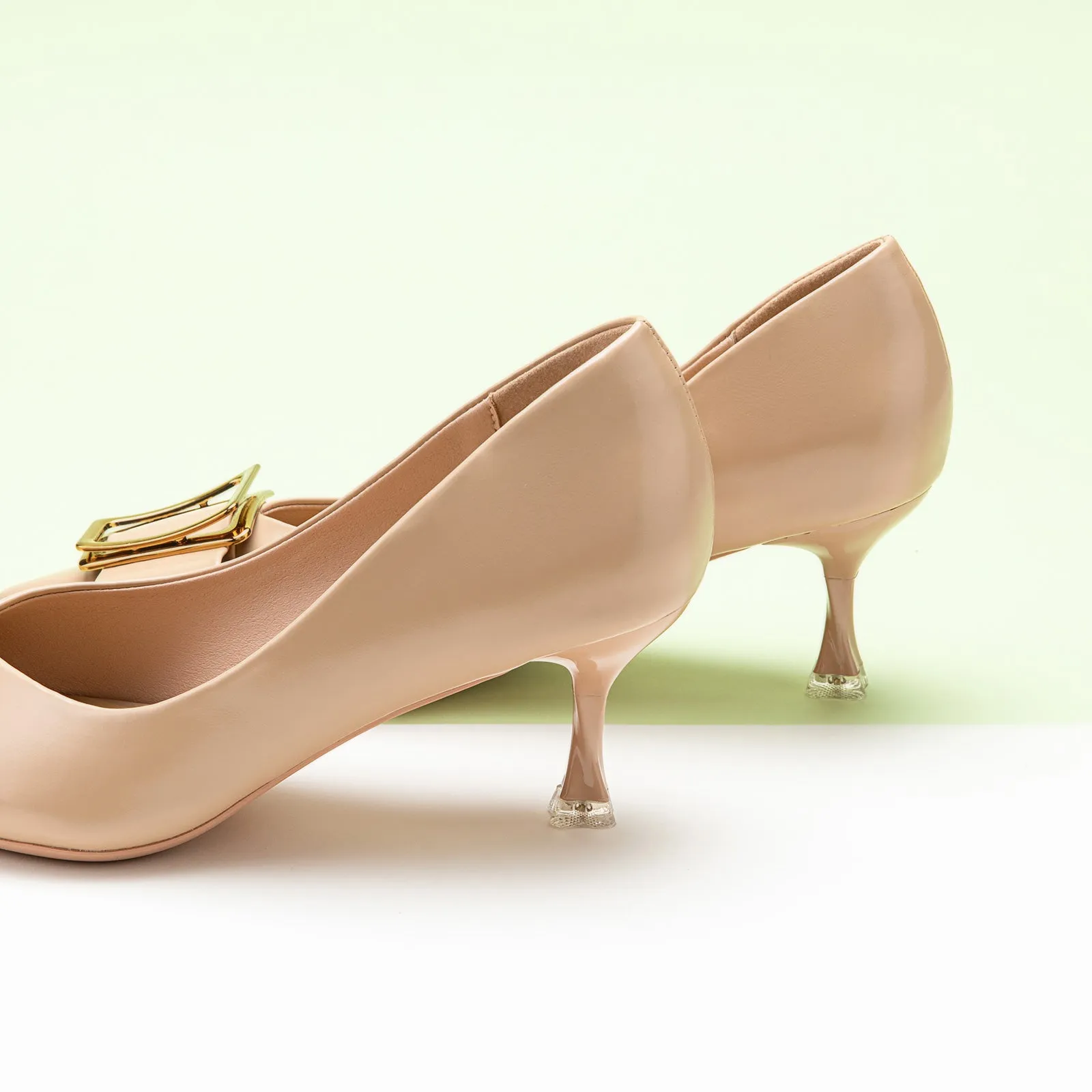 Hot Geometric Buckle Kitten Heel Pumps