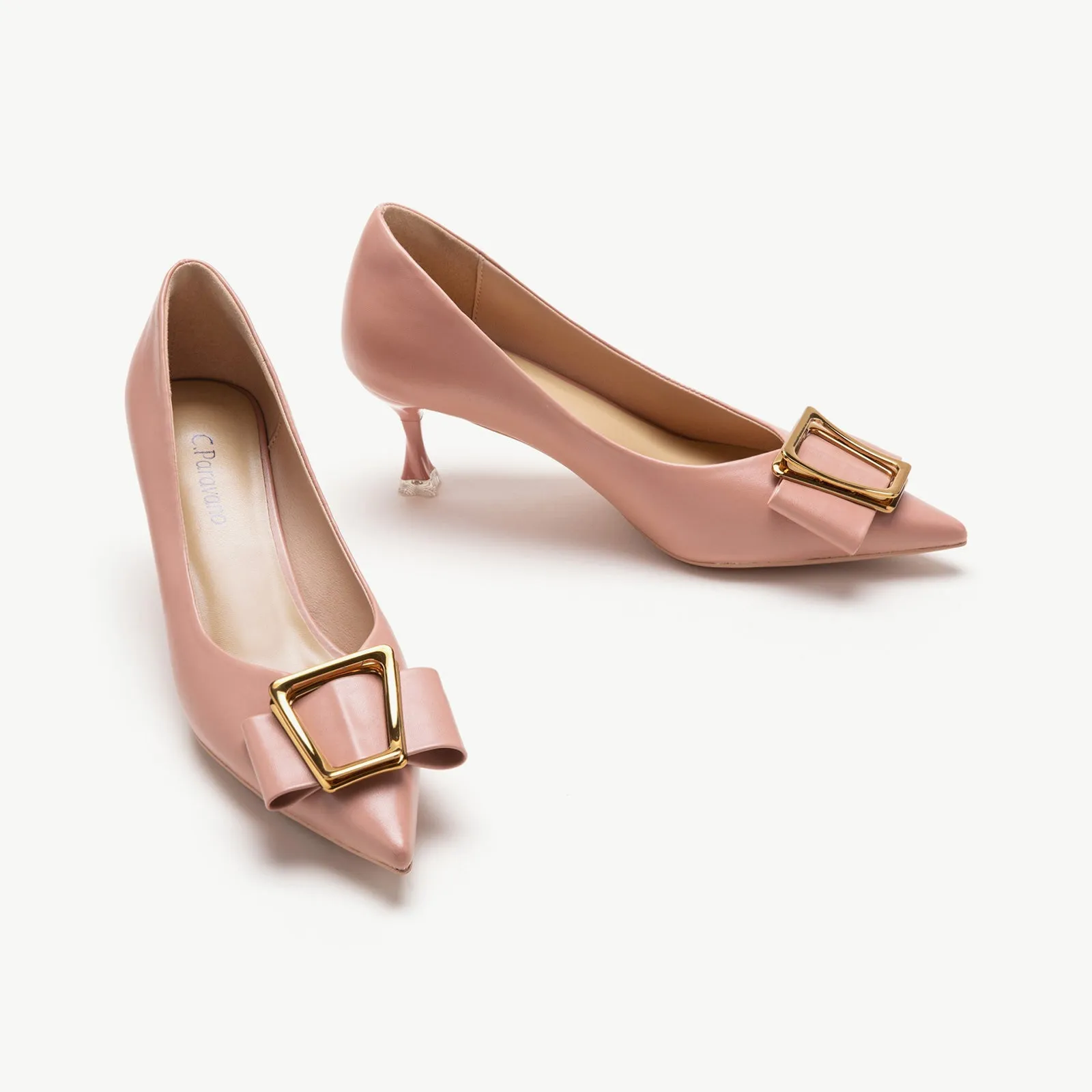 Hot Geometric Buckle Kitten Heel Pumps