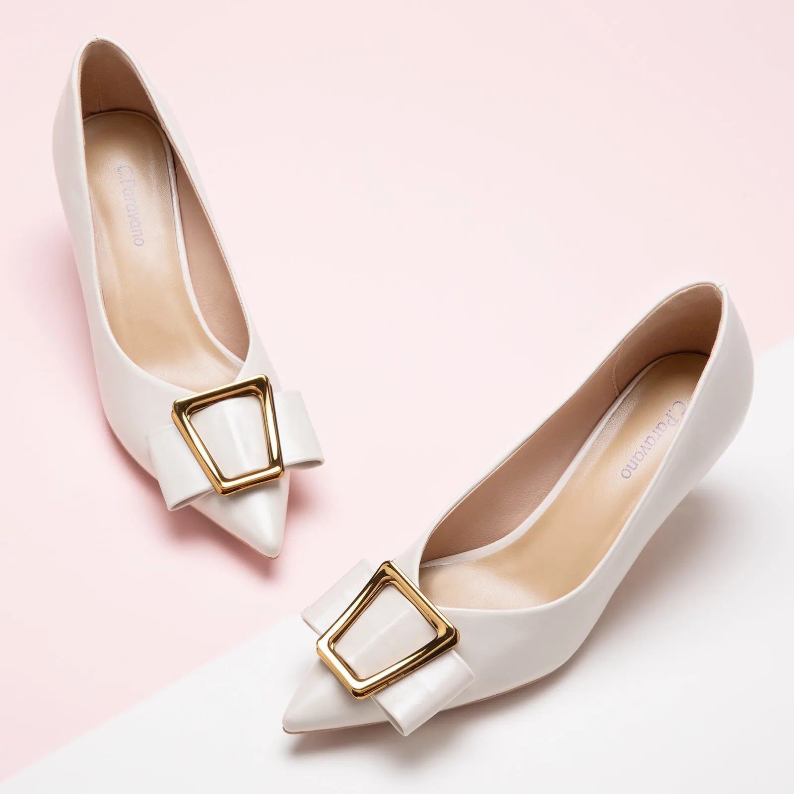 Hot Geometric Buckle Kitten Heel Pumps