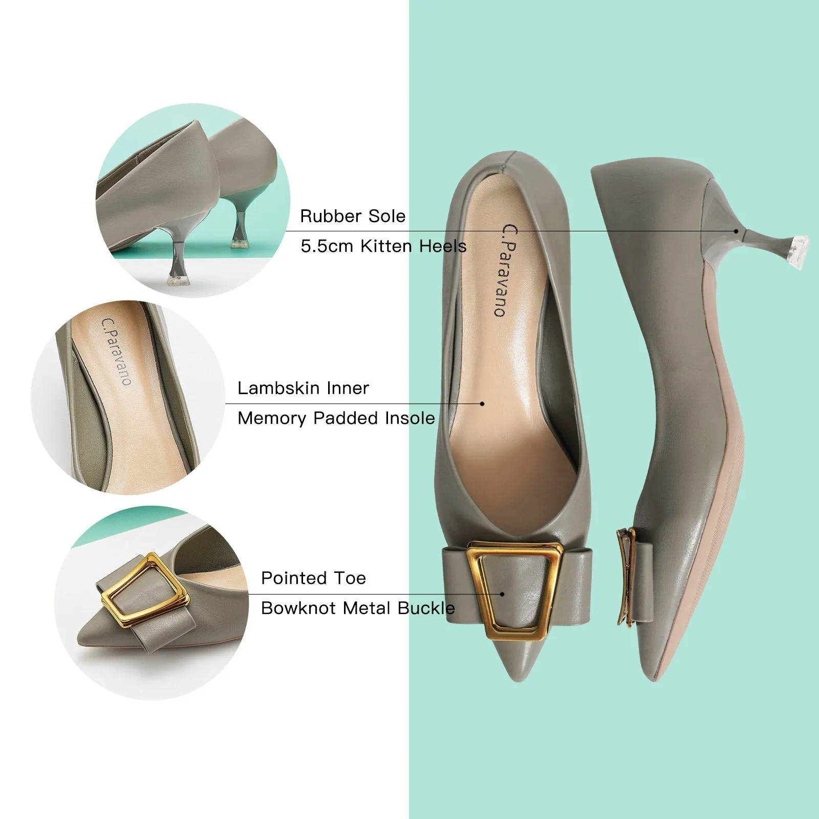 Hot Geometric Buckle Kitten Heel Pumps