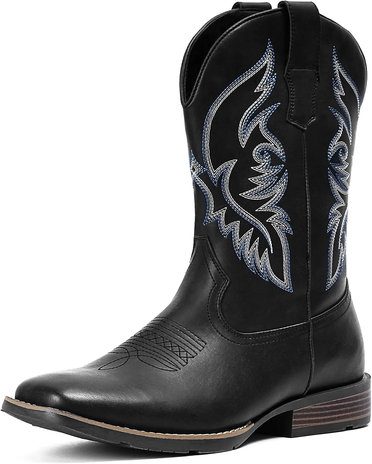 IUV Cowboy Boots For Men Square Toe Western Boot Durable Retro Classic Embroidered Pull On Boot Slip Resistant Country Boots
