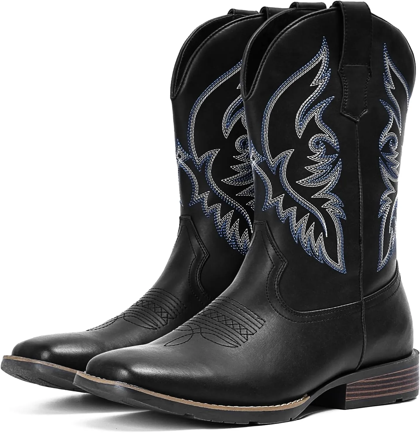 IUV Cowboy Boots For Men Square Toe Western Boot Durable Retro Classic Embroidered Pull On Boot Slip Resistant Country Boots