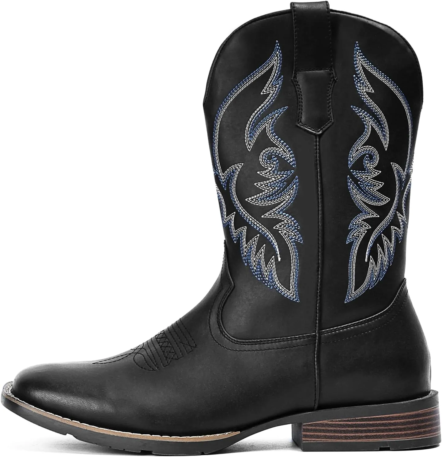 IUV Cowboy Boots For Men Square Toe Western Boot Durable Retro Classic Embroidered Pull On Boot Slip Resistant Country Boots