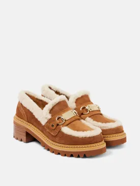 Juliet shearling-trimmed suede loafer pumps