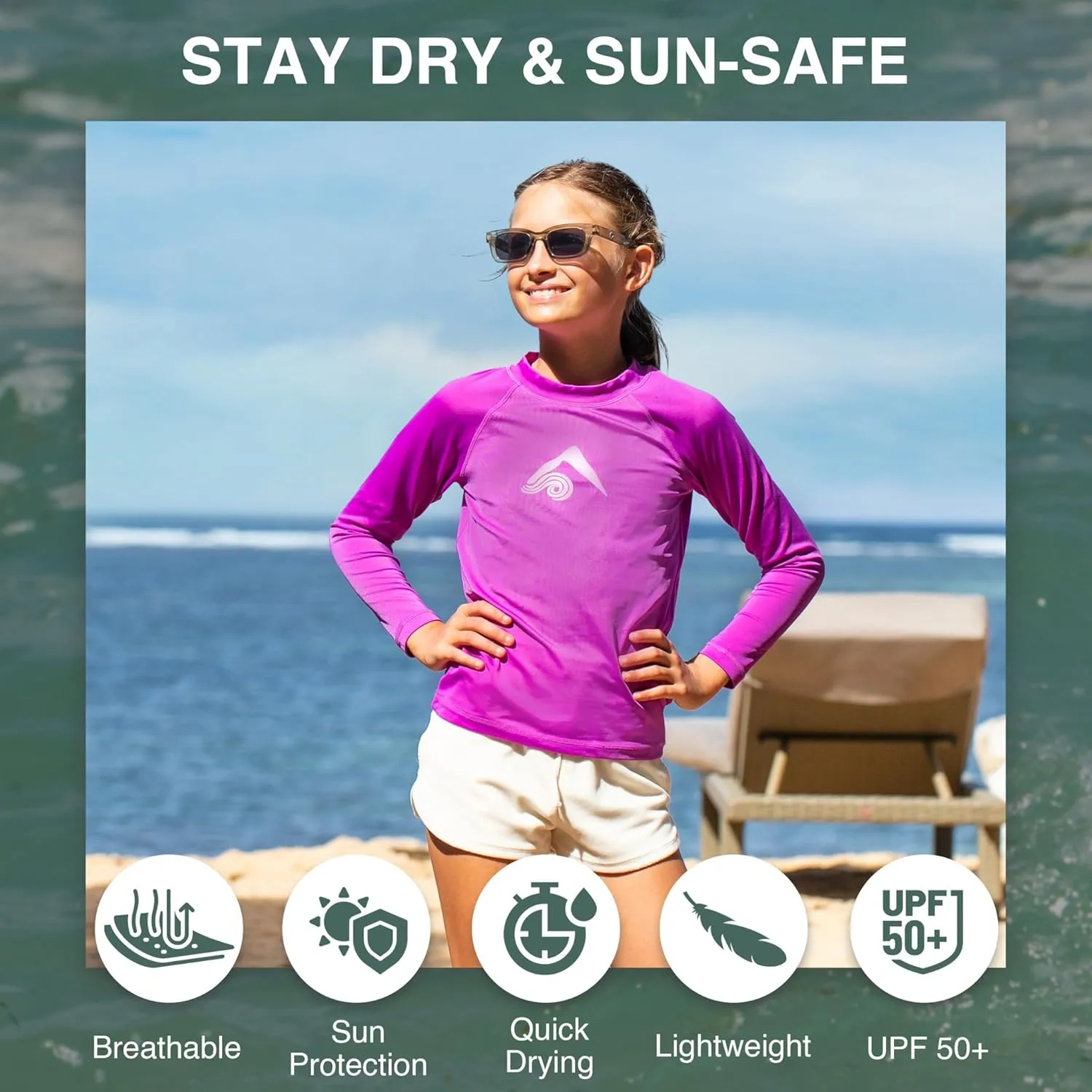Kanu Surf Keri Rash Guard for Girls' UPF 50  Sun Protection Long Sleeve Girls' Swim Shirt