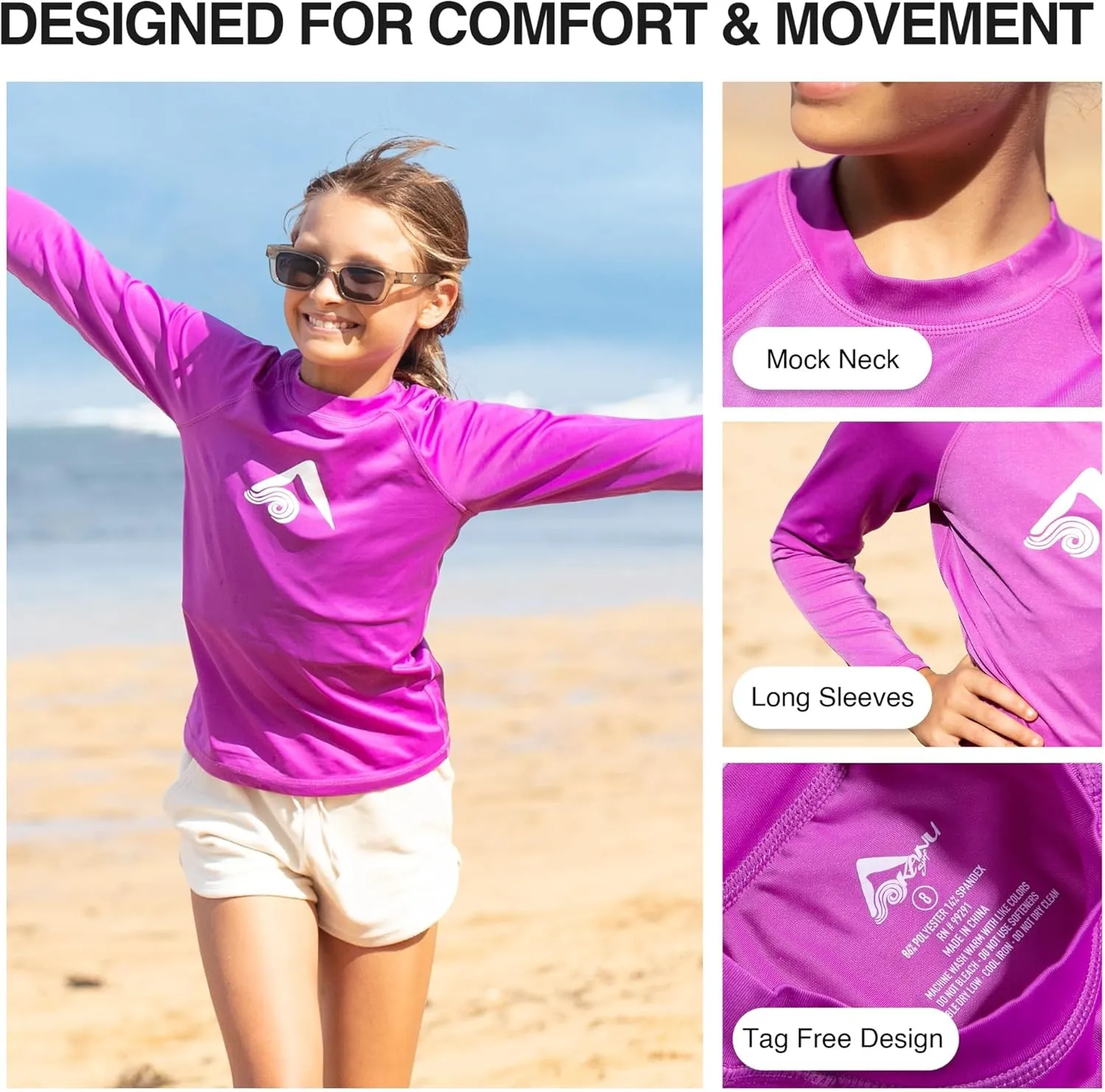 Kanu Surf Keri Rash Guard for Girls' UPF 50  Sun Protection Long Sleeve Girls' Swim Shirt