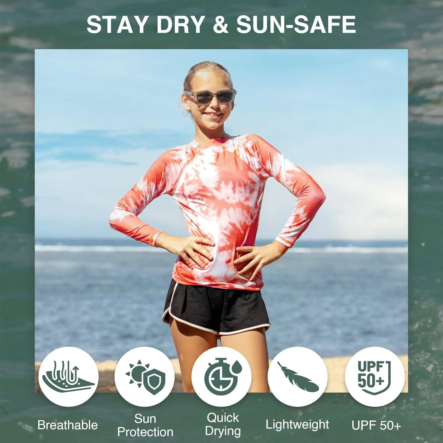 Kanu Surf Keri Rash Guard for Girls' UPF 50  Sun Protection Long Sleeve Girls' Swim Shirt