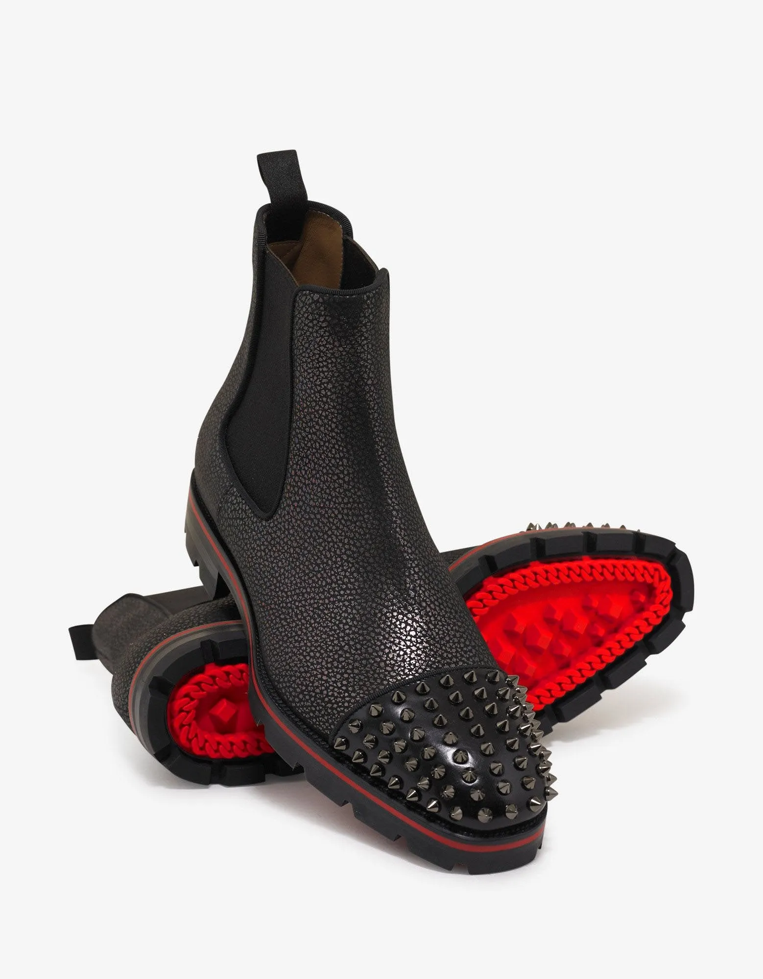 Melon Spikes Flat Cracked Glitter Chelsea Boots -