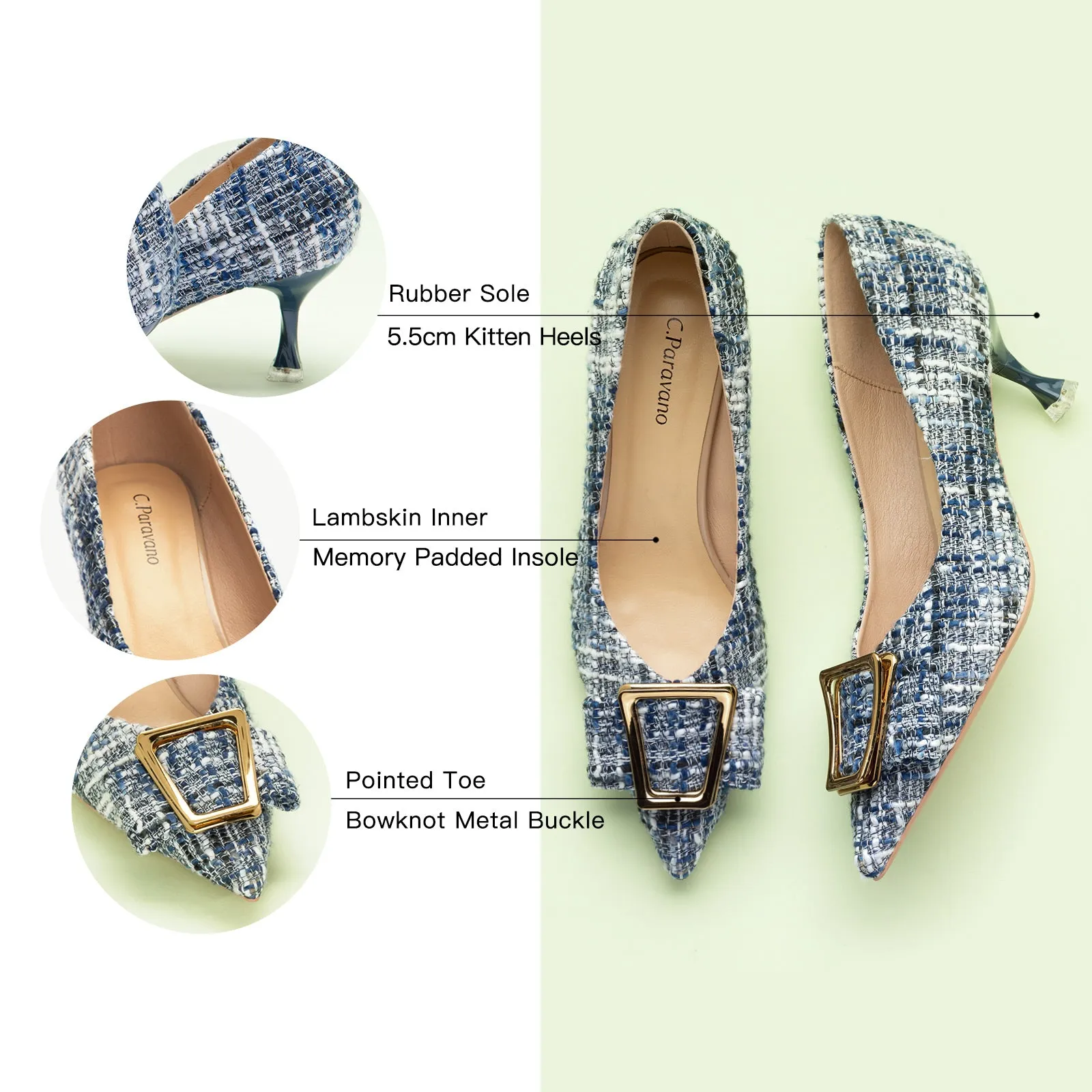 Metal Tie Tweed Pumps (Olivia) Navy