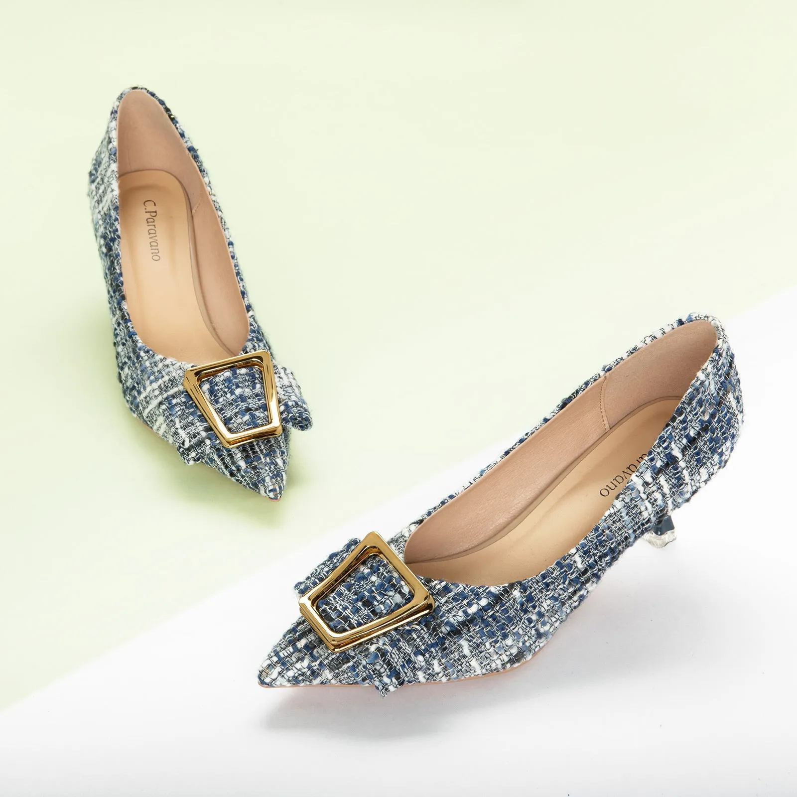 Metal Tie Tweed Pumps (Olivia)