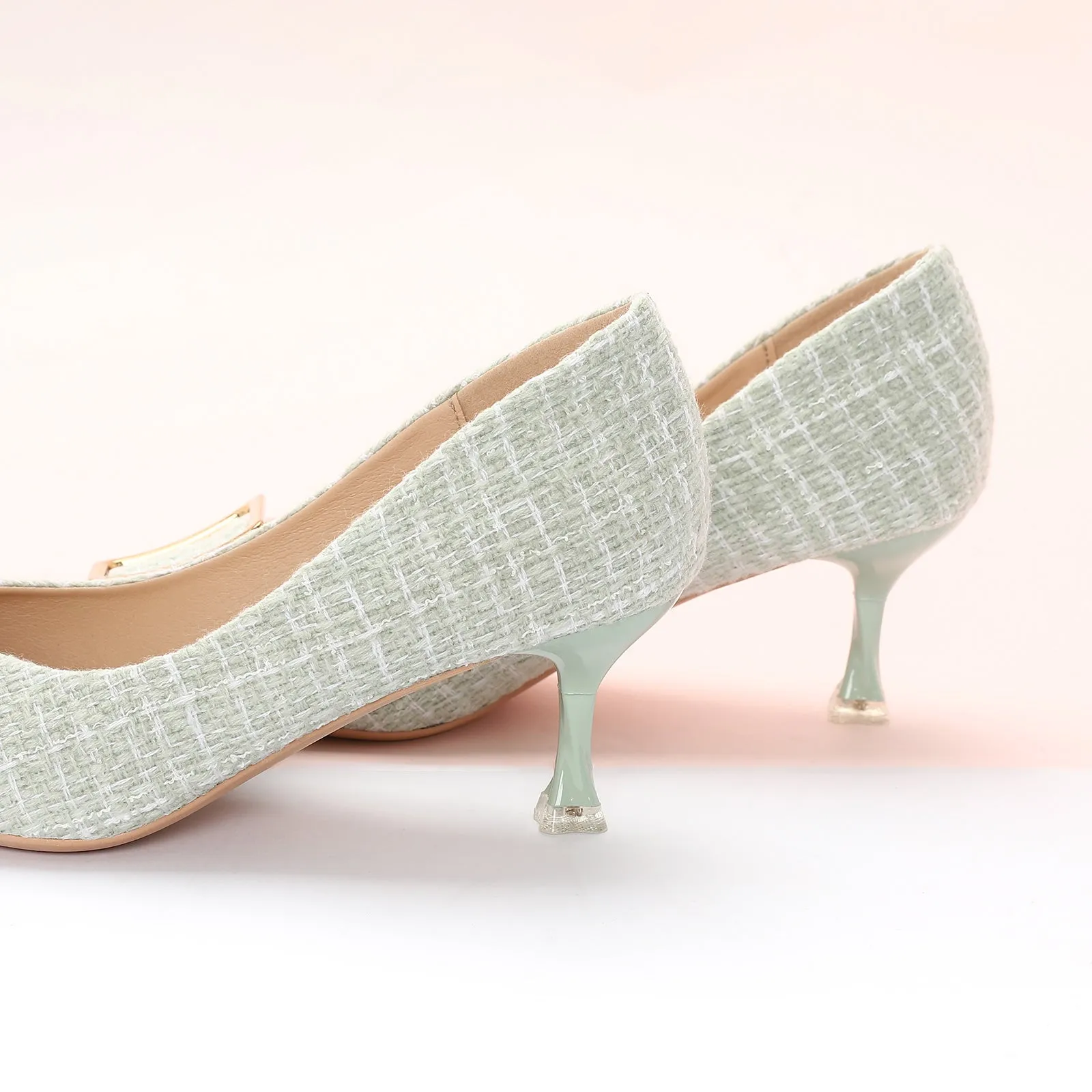 Metal Tie Tweed Pumps (Olivia)