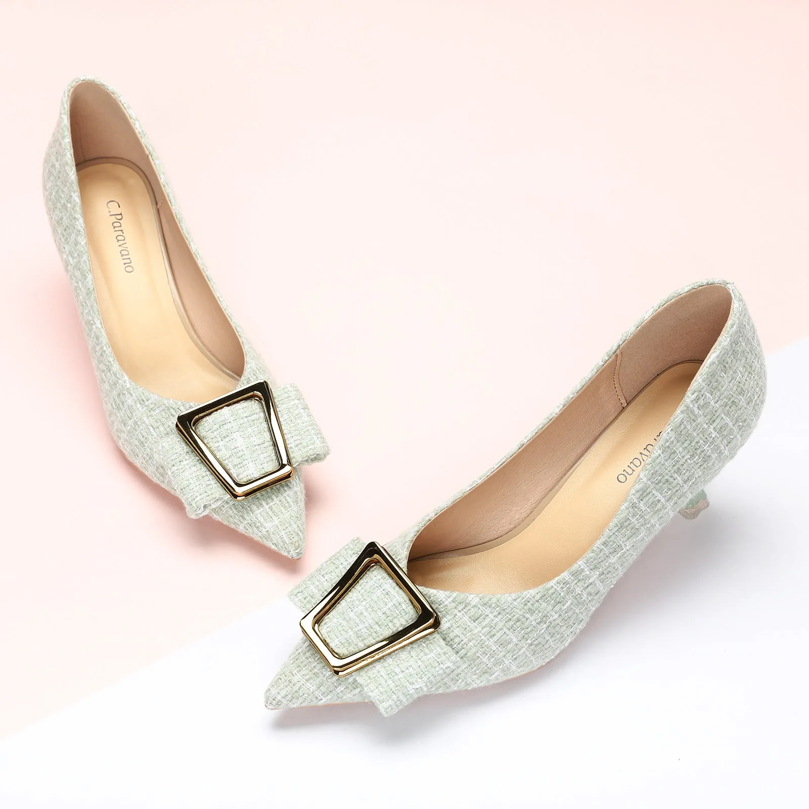 Metal Tie Tweed Pumps (Olivia)