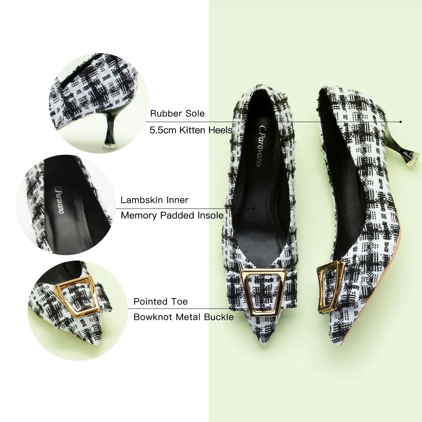 Metal Tie Tweed Pumps (Olivia)