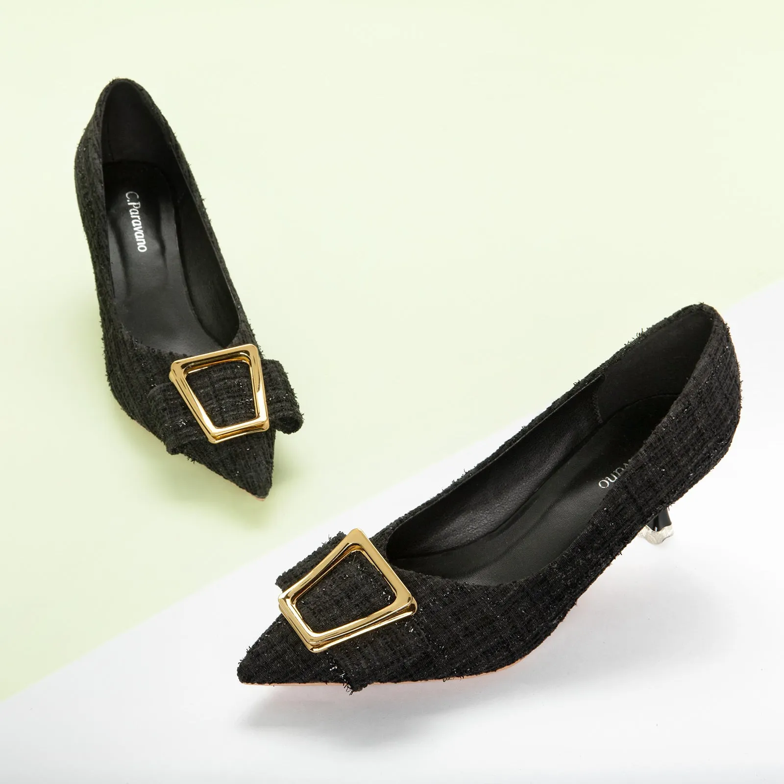Metal Tie Tweed Pumps (Olivia)
